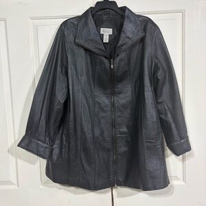 Via Accenti Women's Size 26W Black Leather Jacket Full Zip Pockets Cuffs